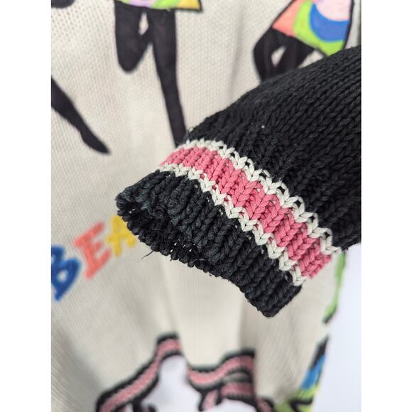 Vintage No Jeans Sweater Cardigan Jacket Graphic Patches Hip Hop Flower Power - Picture 5 of 14